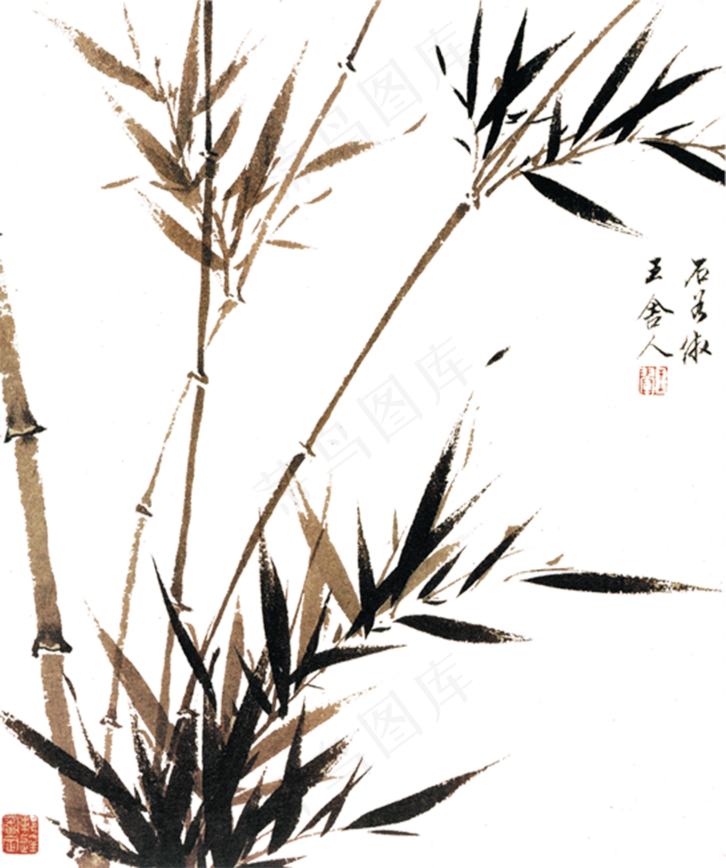 中国风水墨竹子图片古风竹叶竹林水彩手绘插画PNG免扣设计