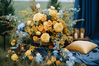 鲜花摆台装饰户外摄影图