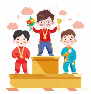 颁奖台运动员领奖比赛卡通插画免抠