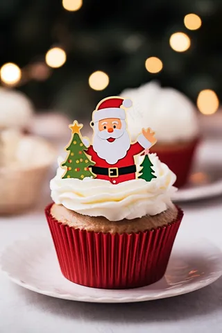 圣诞老人纸杯蛋糕甜点摄影图