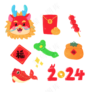 龙年国潮贴纸9psd 源文件 设计 免扣素材