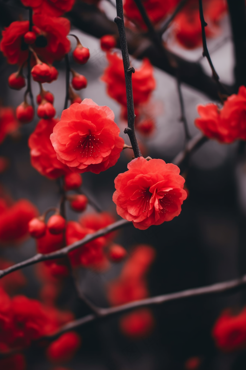 鲜红的花朵鲜艳美丽黑暗背景摄影图(2688x4032)