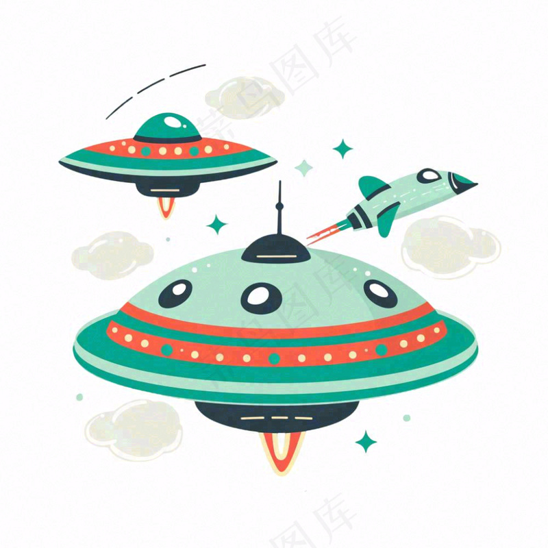 宇宙飞船太空卡通插画免抠(1024x1024)