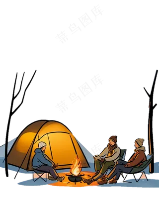 欧美手绘风 露营烤火 免抠透明底 (2)