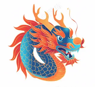 中国龙龙形动物国潮风插画免抠
