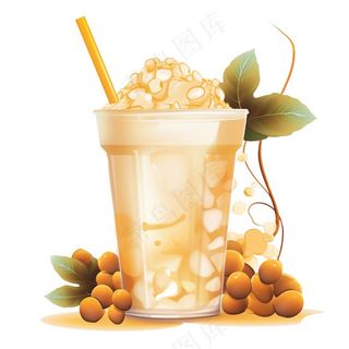 奶茶桂花黄皮口味秋冬插画免抠