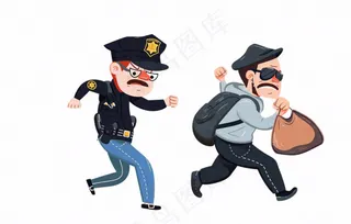 警察抓小偷卡通人物插画免抠