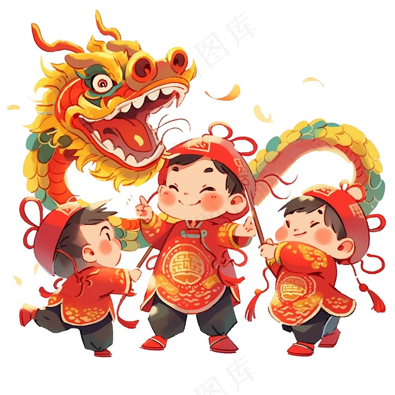 新年舞龙儿童画图片素材 (13)
