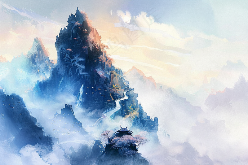 水墨祖国山河磅礴气势青山国画插画背景(4032x2688)
