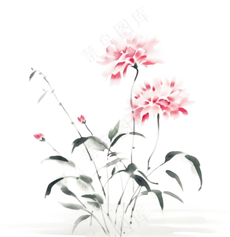 彩色手绘水墨风中国风兰花植物插画免抠(1024x1056)