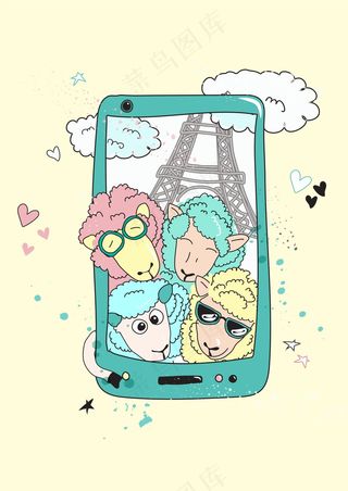 彩色绵羊 家庭出游合照