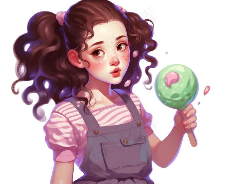 女孩那种气球开心卡通插画免抠