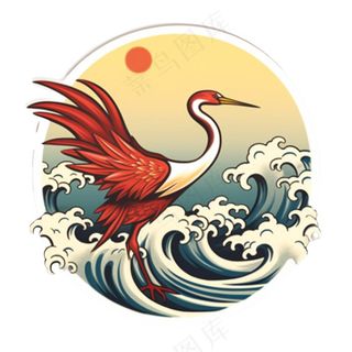 国潮仙鹤国风圆形插画免抠