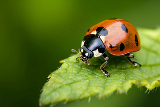 瓢虫七星瓢虫植物春天昆虫摄影图
