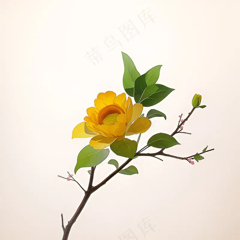 白色黄色手绘新中式风格花植物34