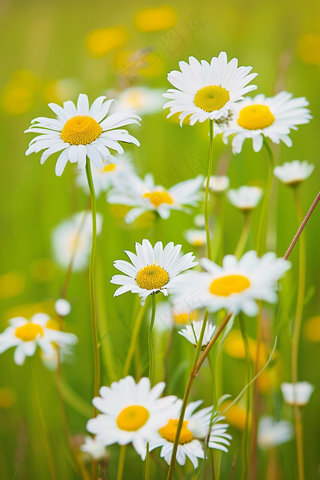 春天白色小雏菊花丛摄影图