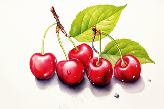 樱桃车厘子水果彩铅水彩插画插图背景