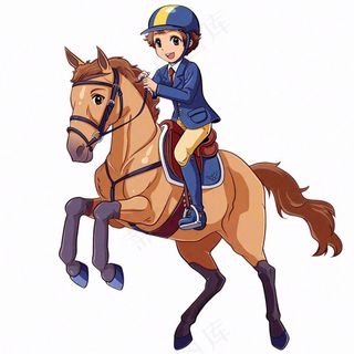 骑马马术人物卡通插画免抠