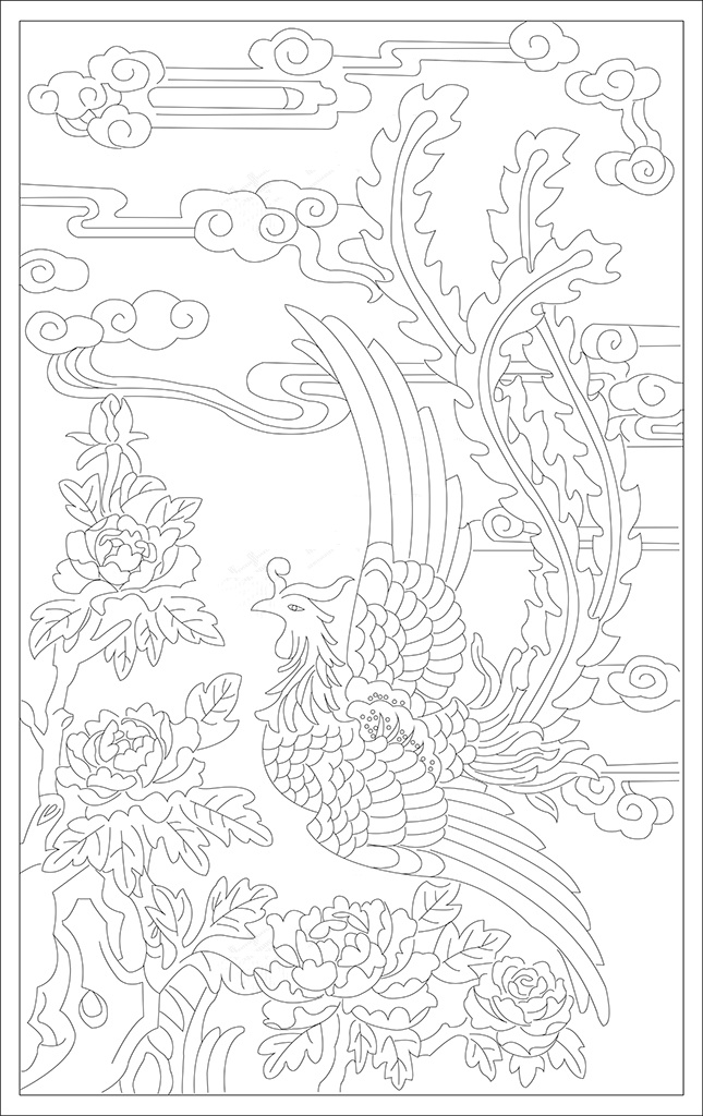 凤穿牡丹雕刻图cdr矢量模版下载