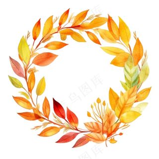 枫叶落叶树叶简约秋天圆形边框水彩画插画免抠