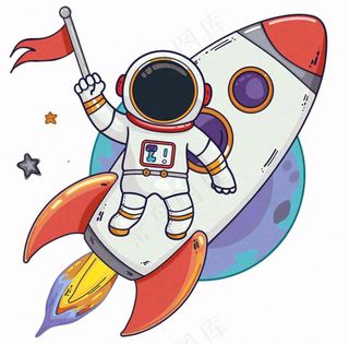 宇航员火箭太空卡通插画免抠
