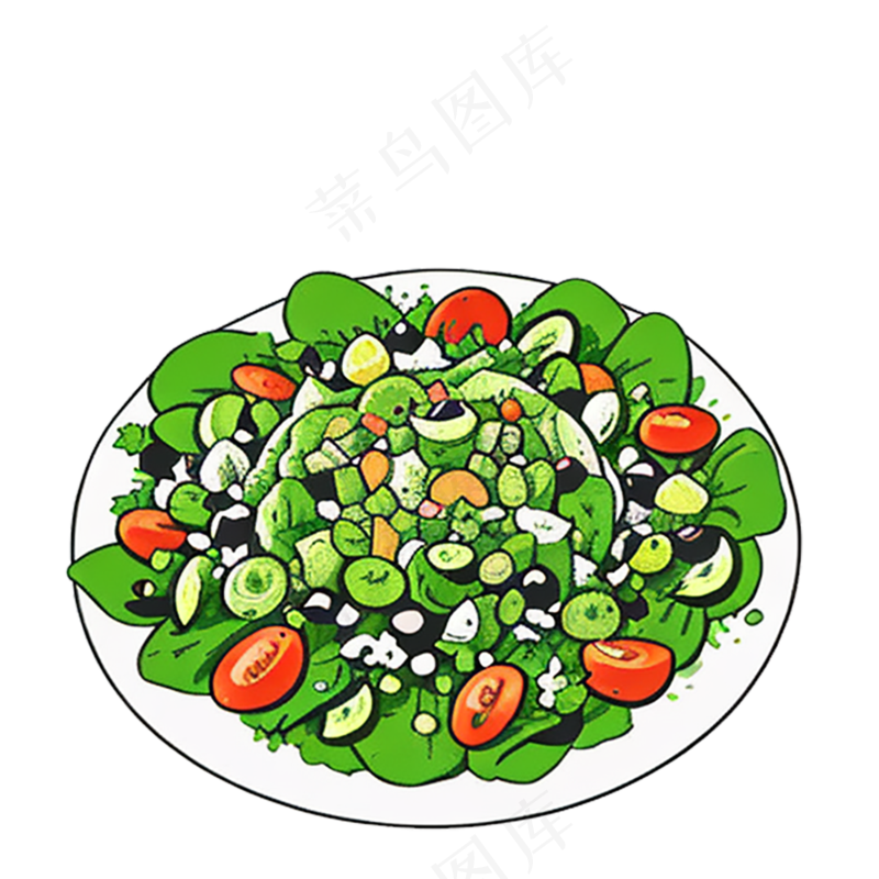蔬菜沙拉绿色食物西餐插画简约