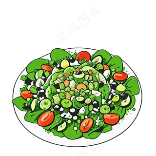 蔬菜沙拉绿色食物西餐插画简约