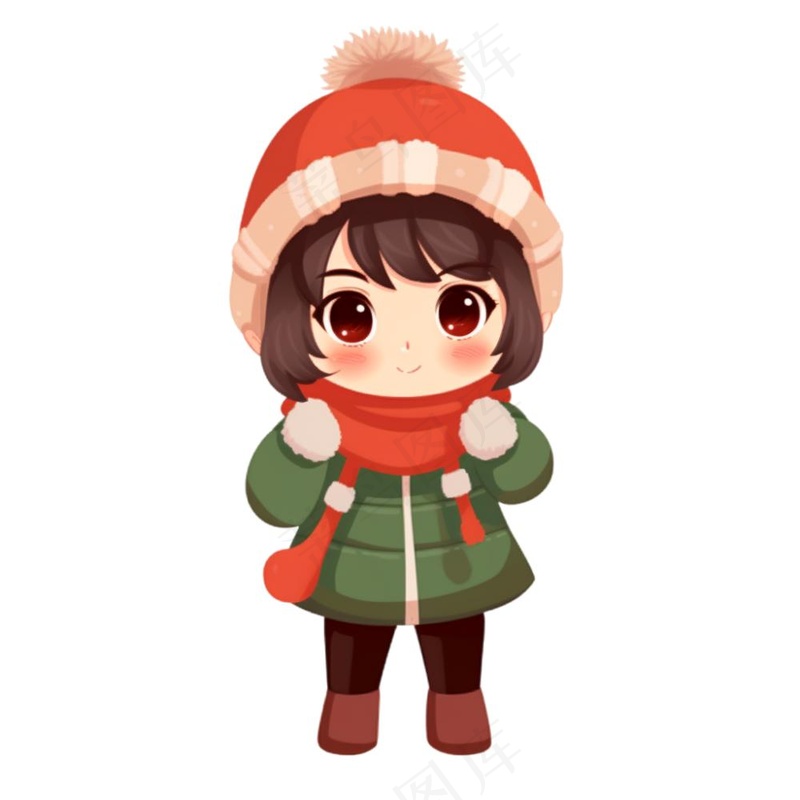 冬天穿棉袄女孩可爱卡通插画免抠(1024x1024)