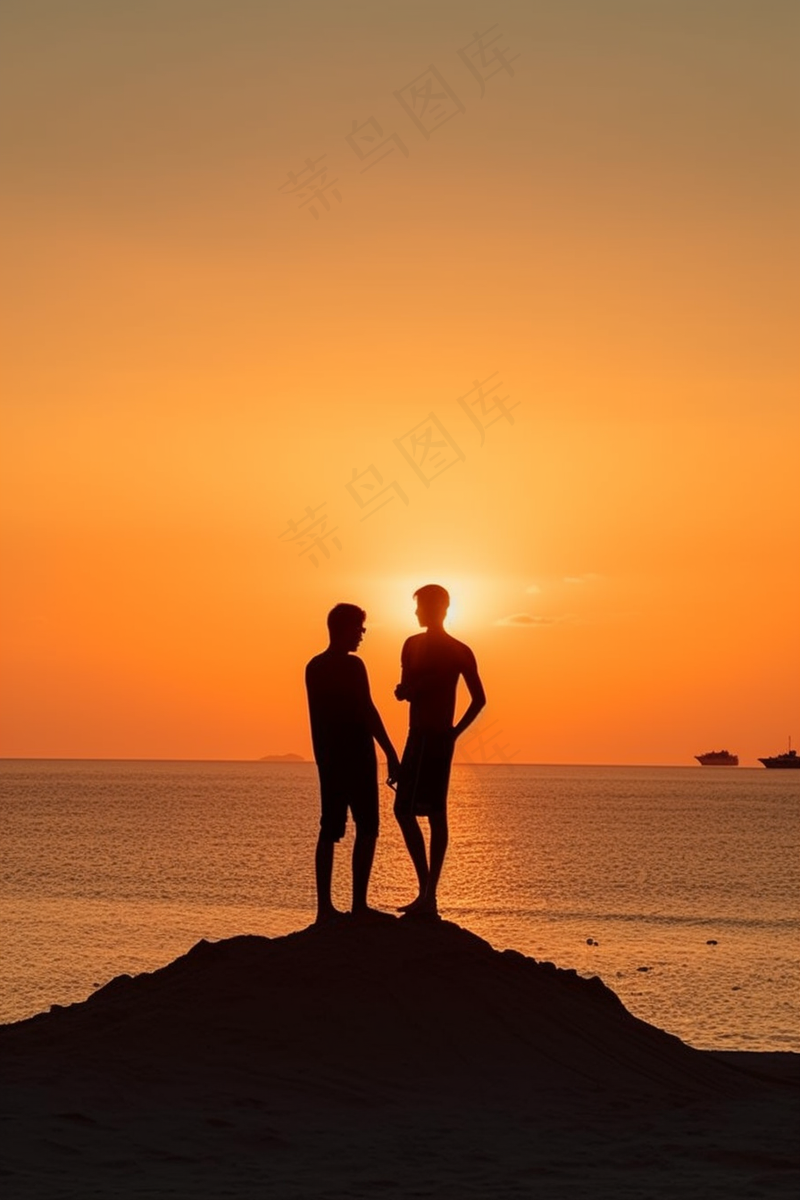 夕阳落日海洋沙滩玩耍的人晚霞美景摄影图(2688x4032)
