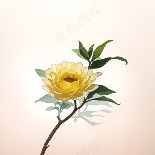 白色黄色手绘新中式风格花植物40