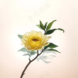 白色黄色手绘新中式风格花植物40