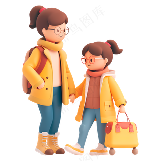 免抠卡通人物素材去上学