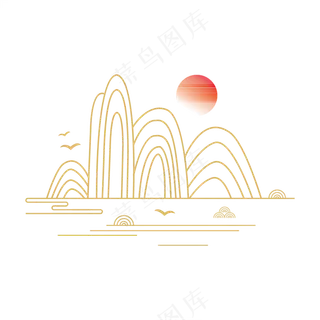 山水波浪祥云中式国风线条23免扣素材