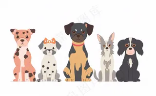 小狗宠物狗做成一排卡通插画免抠