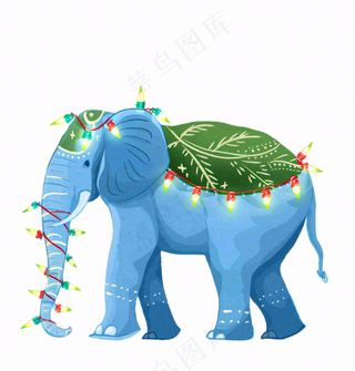 大象蓝色象云南节日装饰动物卡通插画免抠