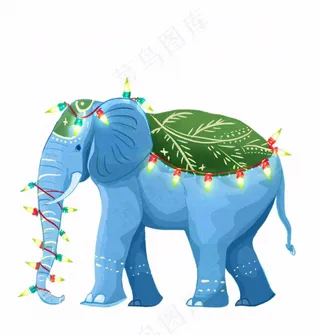 大象蓝色象云南节日装饰动物卡通插画免抠