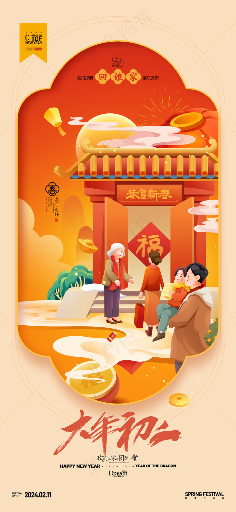大年初二回娘家年俗新年春节龙年psd模版下载