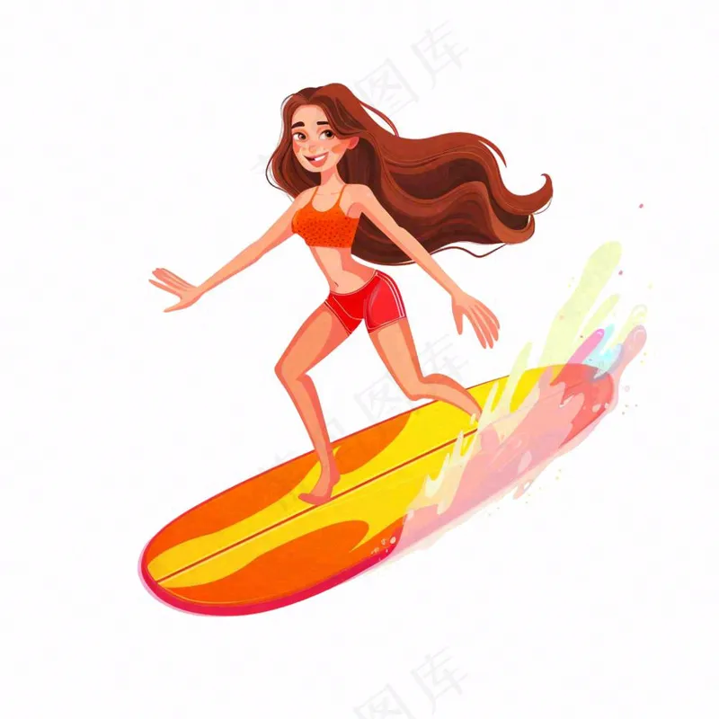 冲浪运动人物卡通插画免抠(1024x1024)