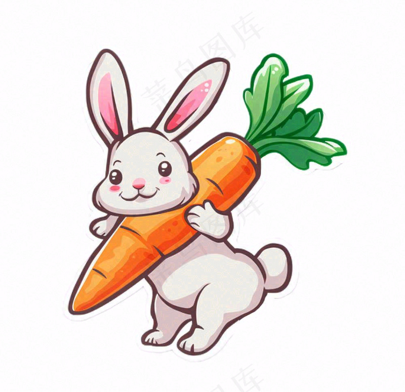 小白兔抱着胡萝卜可爱动物卡通插画免抠