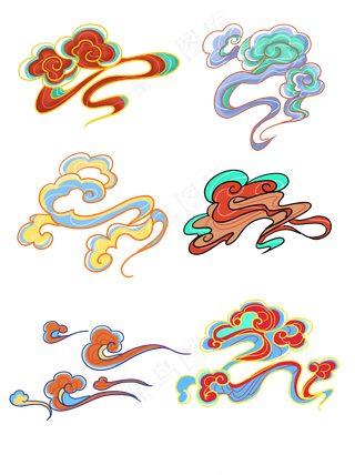 国潮敦煌云纹祥云插画免扣素材 (153)