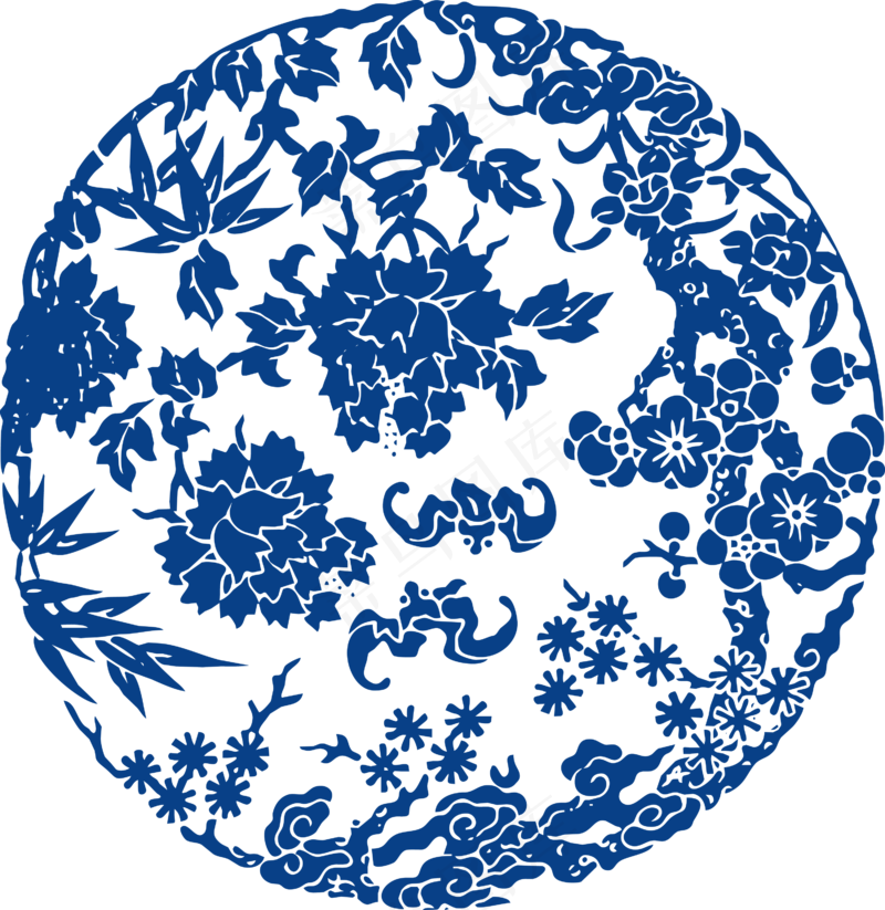 古代青花瓷图案花纹中国风图案祥云纹理传统图腾PNG免扣素材
