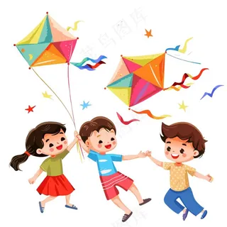 放风筝的孩子欢乐童年卡通插画免抠