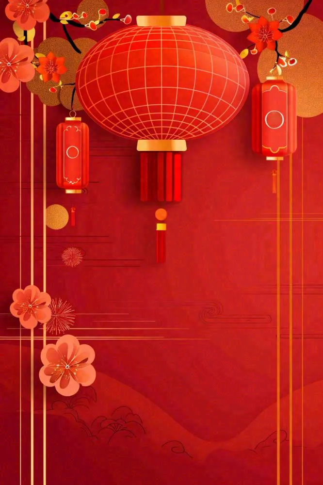 红色节日新年新春灯笼剪贴画插画背景(896x1344)