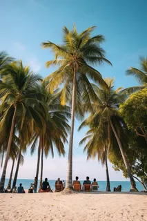 夏日沙滩海边椰树摄影图 夏日沙滩海边椰树摄影图