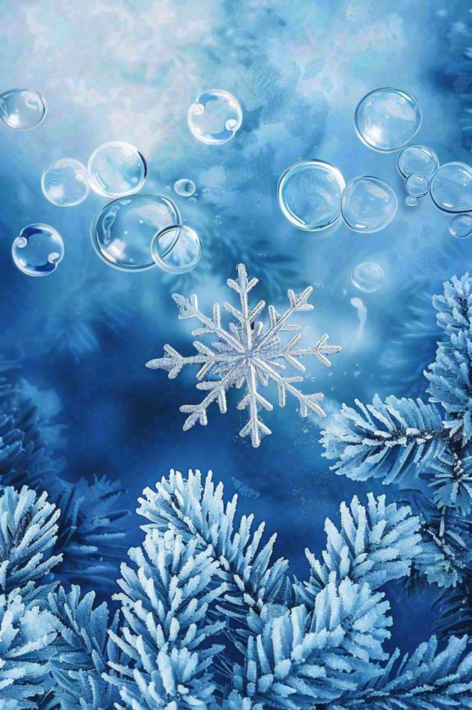 冬天松树雾凇雪花蓝白寒冷立冬冬至大雪小雪背景