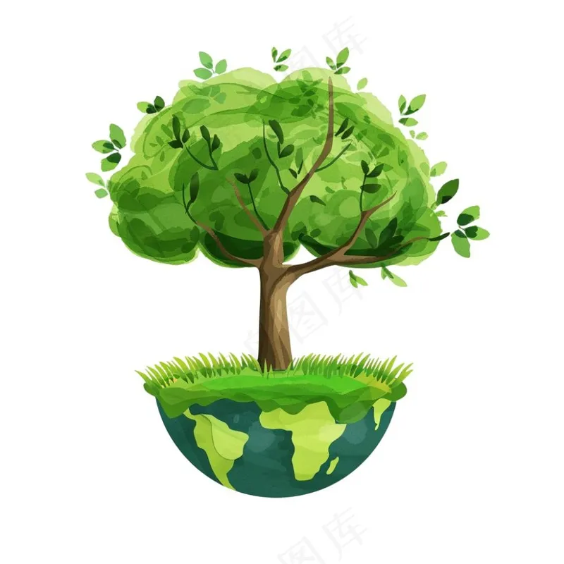 世界地球上的大树绿色卡通插画免抠(1024x1024)