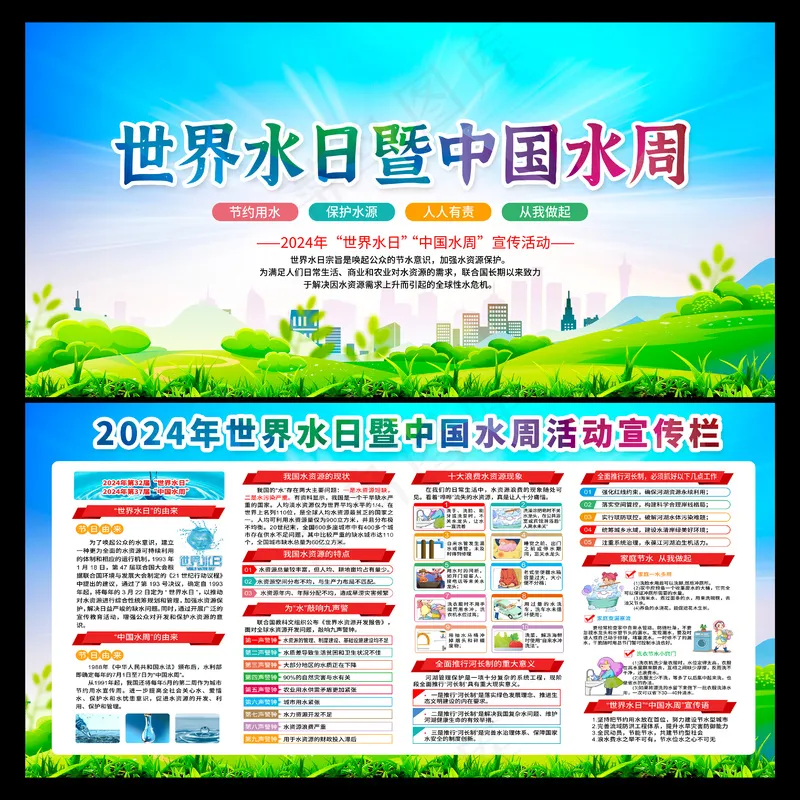 2024年世界水日暨中国水周活动宣传栏PSD素材psd模版下载