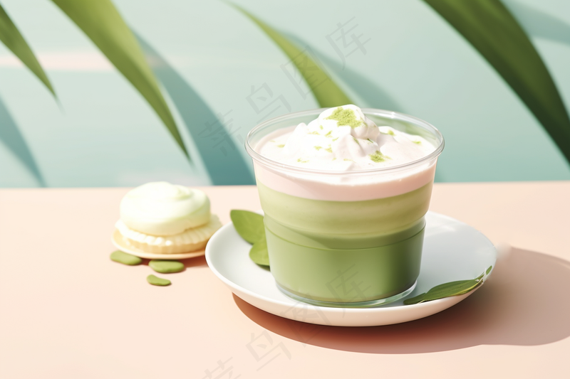 抹茶慕斯奶茶甜点下午茶饮料摄影图