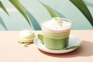 抹茶慕斯奶茶甜点下午茶饮料摄影图
