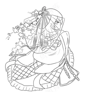 古风线稿丨PPT插画丨手绘线稿丨国风美女017